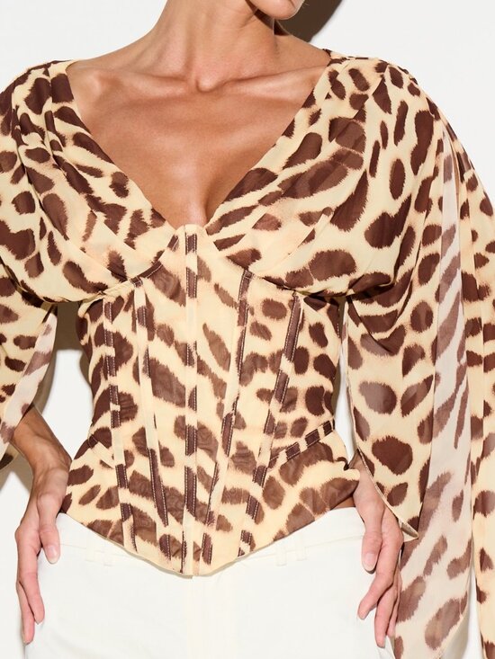 Tops - Multicolor Elegant Women's Animal Print Deep V-Neck Open Back Corset Top